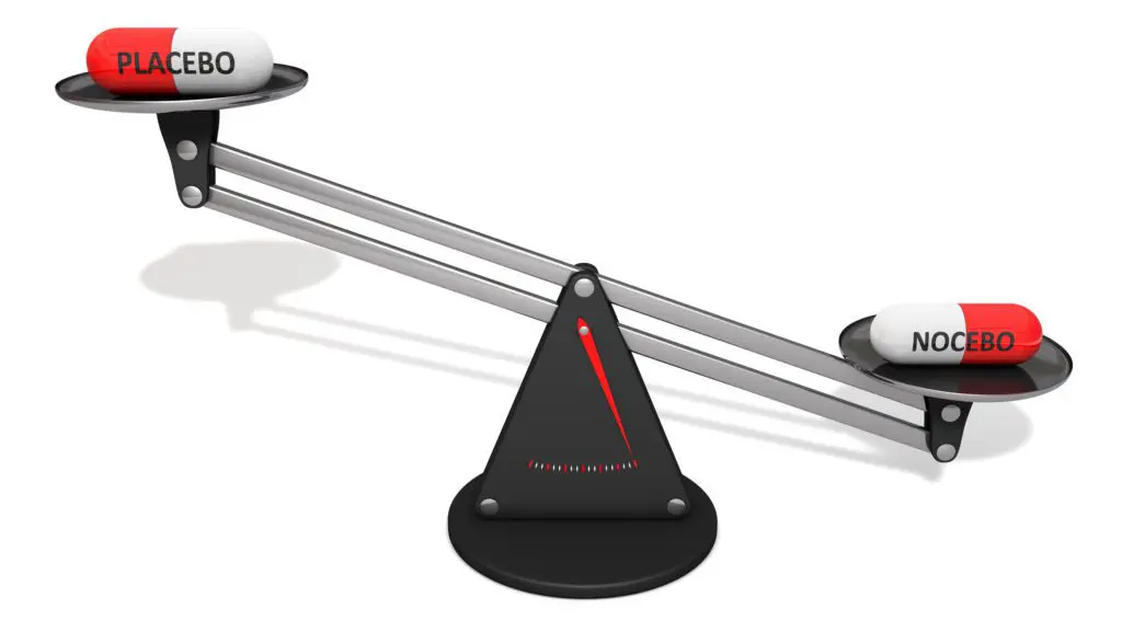 A scale showing the balance between placebo and nocebo