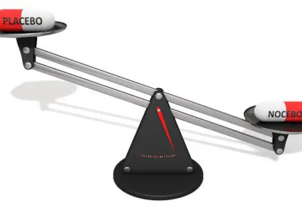 A scale showing the balance between placebo and nocebo